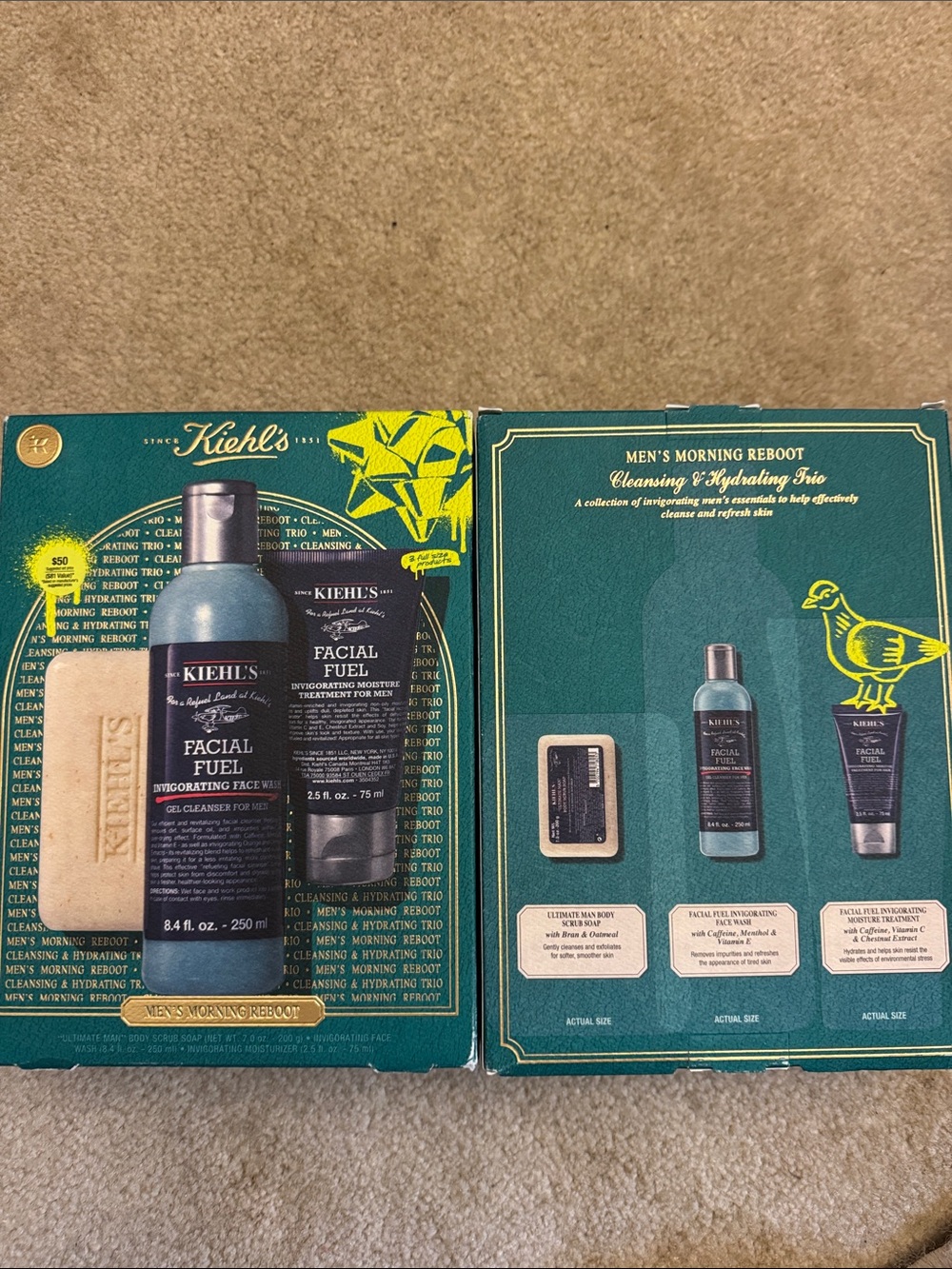 Kiehl's Facial Fuel Hydrating two Trio Gift Set - Teal, Black, Yellow (two kits)
